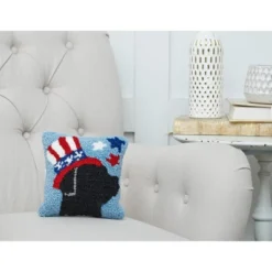 C&F Home 8" X 8" Patriotic Dog Hooked Americana July 4th Throw Pillow