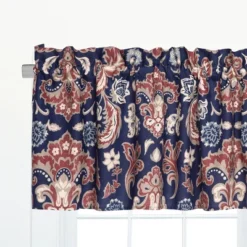 C&F Home Rosamund Damask Cotton Blue Valance Window Treatment Set Of 2