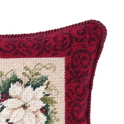 C&F Home 14" X 14" White Poinsettia Needlepoint Pillow 1 C&F Home 14" X 14" White Poinsettia Needlepoint Pillow
