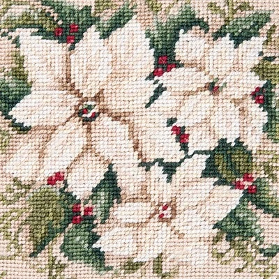 C&F Home 14" X 14" White Poinsettia Needlepoint Pillow 2 C&F Home 14" X 14" White Poinsettia Needlepoint Pillow - Image 2