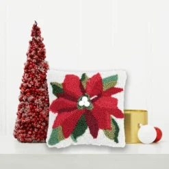 C&F Home 8" X 8" Poinsettia Hooked Petite Christmas Holiday Throw Pillow -Home Decor Store GUEST fe335f2a d398 484a 8ccd 0b8ae6180143