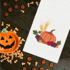 C&F Home Fall Harvest Pumpkin Cotton Waffle Weave Kitchen Towel